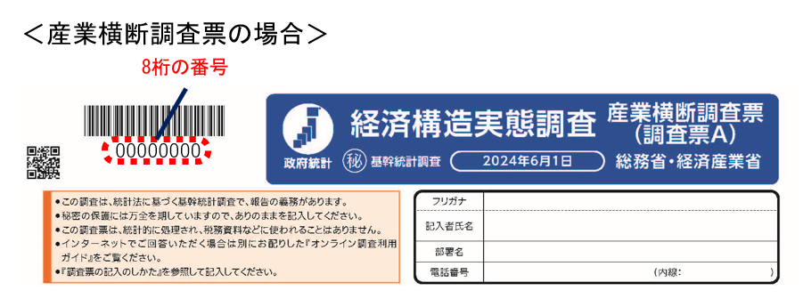 産業横断調査票の場合、バーコードの下に8桁の番号があります。